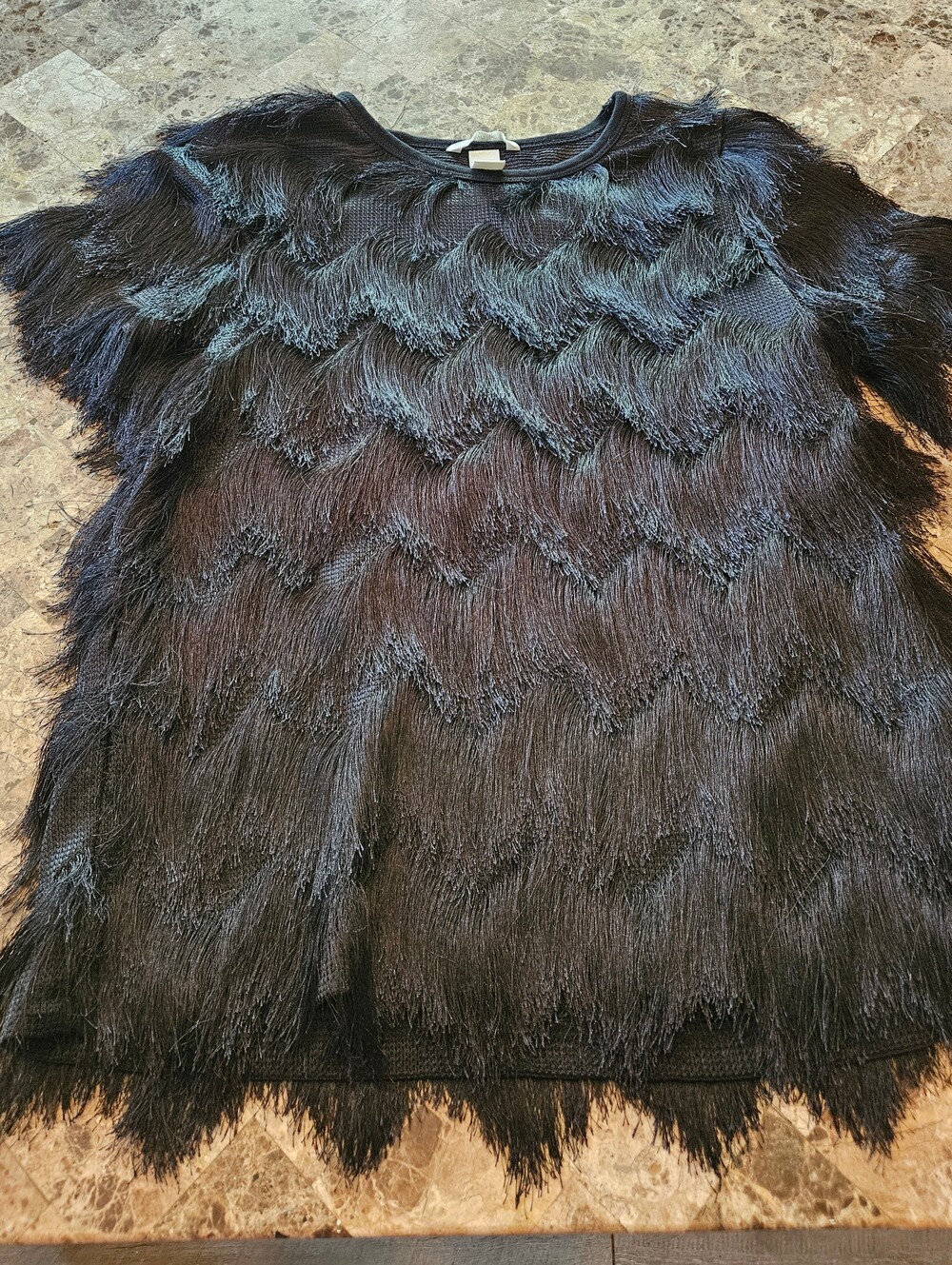 H&M Black Short-Sleeve Fringe Top